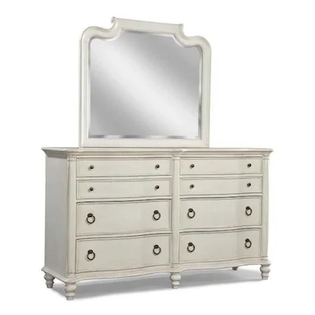 Eight Drawer Dresser and Scroll Top Mirror Set
